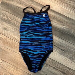 TYR Blue and Black One Piece Swimwear Sporty Design